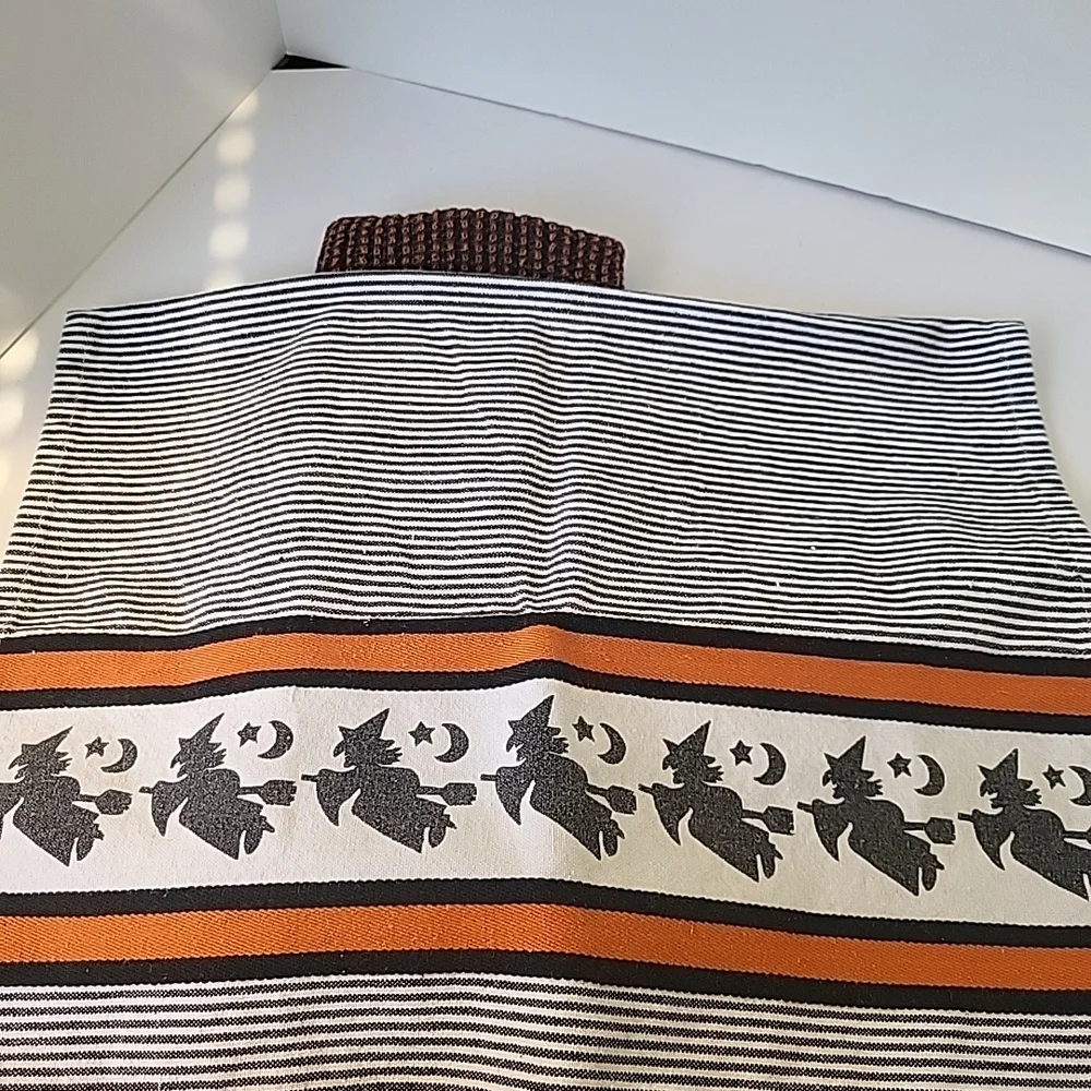 Crate&Barrel Flying Witch Halloween Dish Towels Set Of 2